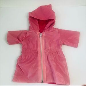 pink zip up raincoat with hood for baby doll 11" long no brand used